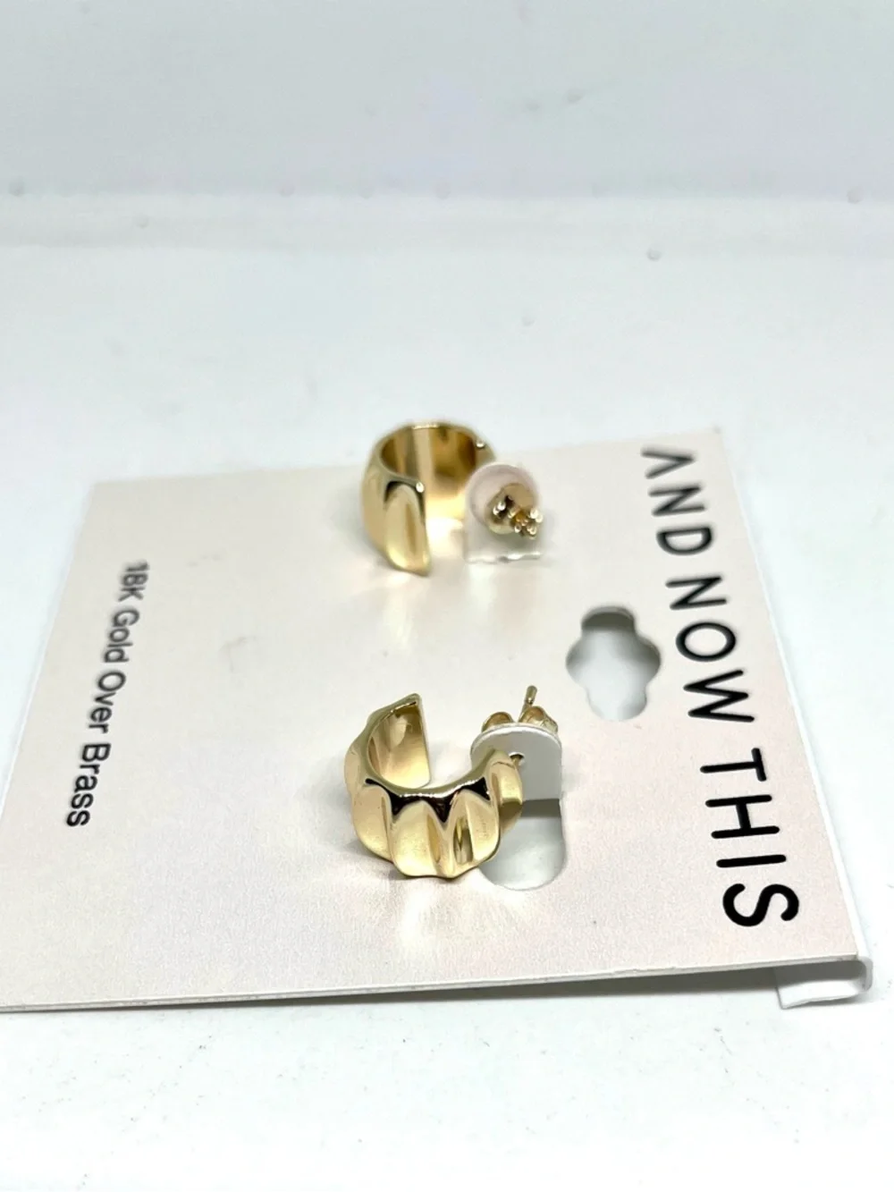 And Now This 18K Gold Over Brass Chunky Wave Hoop Stud Earrings - Gold - Picture 2 of 3